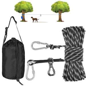 XiaZ Dog Camping Leash, 50ft Portable Overhead Trolley System for Dogs up to 200lbs, Dog Tie Out Cable, Camping, Parks, Outdoor Events,5 min Set-up,Black