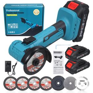 Cordless Angle Grinder Kit, 19000rpm Brushless Mini Angle Grinder with 2PCS 2000mAh Battery & 7pcs Cutting Discs, 21V Electric Cordless Grinder Tool for Metal Wood Polishing Rust Removal