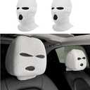 2 PCS Car Headrest Cover, Personalized Funny Car Seat Full Face Mask, Ski Mask Wrap Protection for Auto Front Seat Rest Decoration, Universal Interior Car Accessories (White)