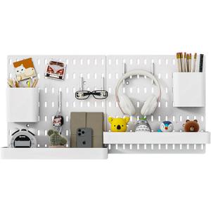 Nafenai Pegboard Combination Wall Organizer Kit,2 Pieces Pegboard and 11 Accessories Modular Hanging,Wall Mount Display Pegboard Panel for Home Office (White)