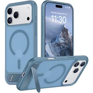 Temdan Designed for iPhone 17 Pro Case, [Built-in Invisible Kickstand][Compatible with MagSafe][Military Grade Shockproof] Slim Translucent Matte Phone Case 6.3 inch (Light Blue)