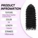 Miracle Knots 14 Inch 100 Strands Feather Crochet Human Hair Blend Synthetic for Black Women Curly Pre-Separated Deep Wave Crochet Bundles (1B#, 14 Inch)