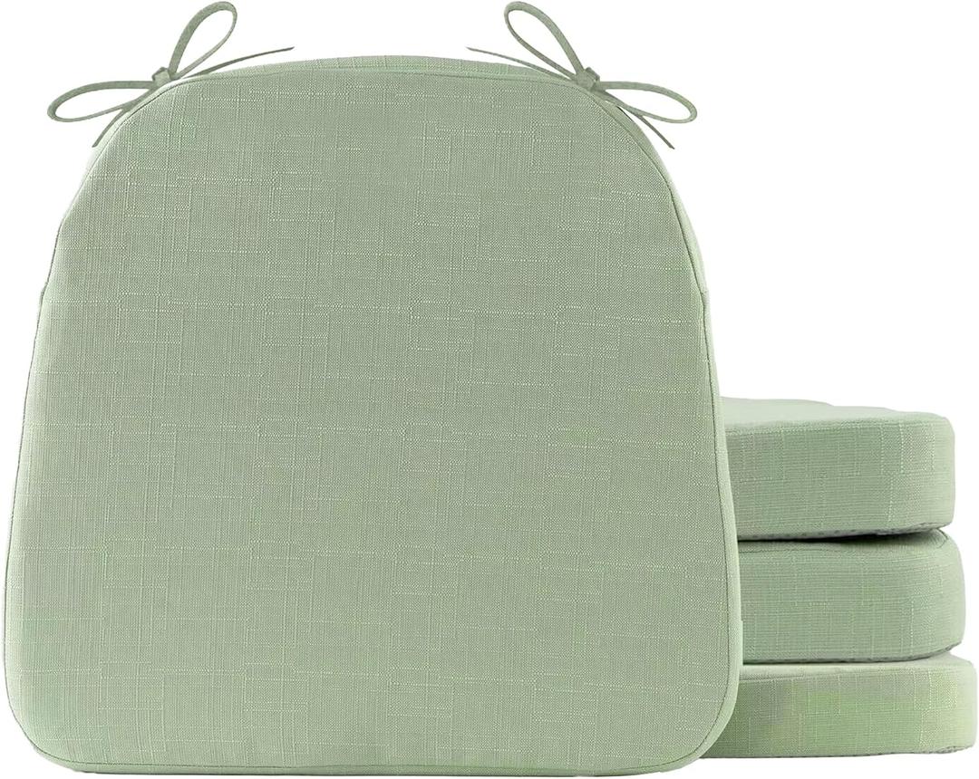 Battilo Chair Cushions for Dining Chairs with Ties, Indoor/Outdoor Kitchen Chair Pad with Non-Slip Backing, Dining Seat Cushion with Machine Washable Removable Cover, 16"x16"x2", Set of 4, Sage Green