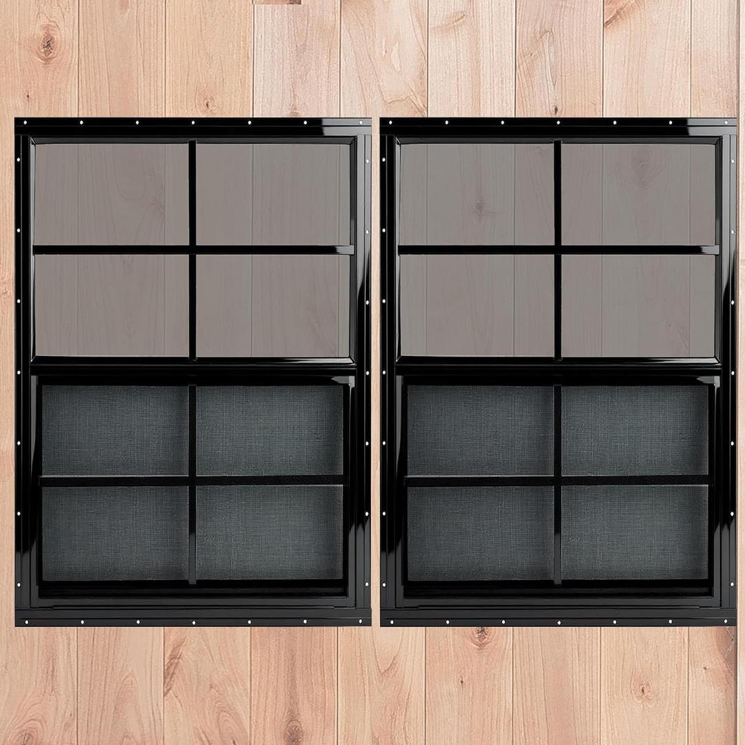 24" x 36" Black Shed Windows 2 Pack,Small Windows with Tempered Glass - Flush Mount | Ultimate Choice for Chicken Coop, Greenhouse, Garage, Playhouse