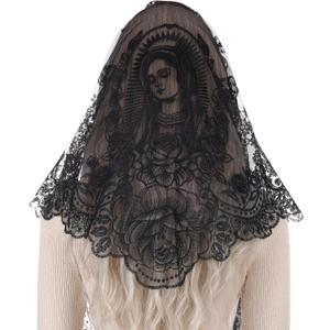 Bozidol Mantilla Veils for Church Catholic, Triangle Virgin Mary Floral Lace Chapel Veils Latin Mass Head Coverings for Women