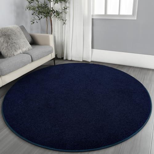 Gifeas Ultra Soft Round Area Rugs for Living Room Bedroom, 6x6 Feet Navy Blue Thickened Memory Foam Modern Indoor Circle Carpets, Non-Slip Comfy Circular Rug for Boys Girls Nursery Room Home Decor