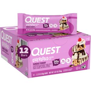 Quest Nutrition Overload Protein Bars, Sundae Funday, 20g Protein, 1g Sugar, 4g Net Carbs, Gluten Free, 12 Count BBD 02/19/2027