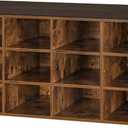 DINZI LVJ Shoe Storage Bench with Cushion, Cubby Shoe Rack with 12 Cubbies, Adjustable Shelves, Multifunctional Shoe Organizer Bench for Entryway, Mudroom, Hallway, Closet and Garage, Rustic Brown, 11.8"D x 40.9"W x 18.9"H
