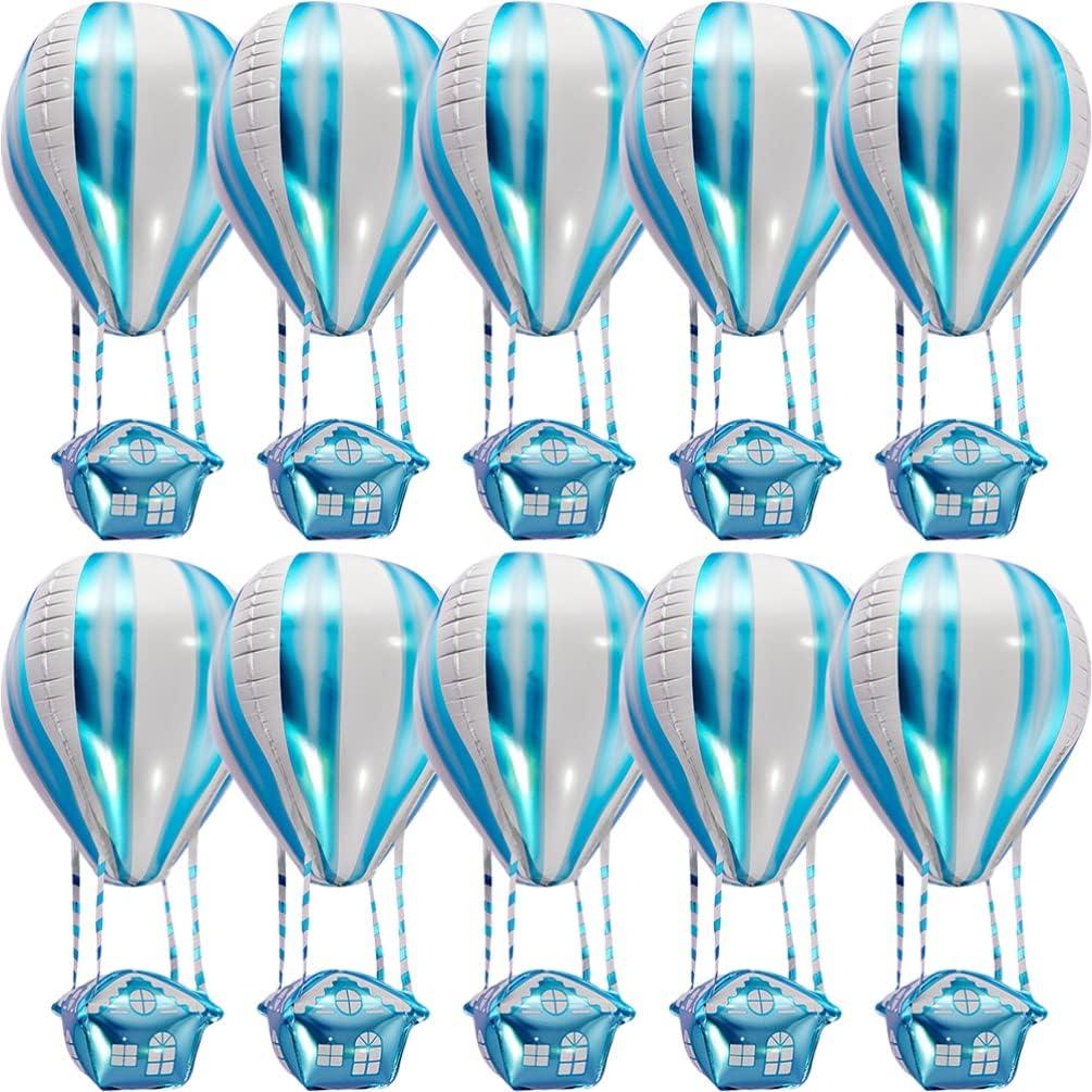 Gadpiparty 10pcs Hot Air Balloon 4D Foil Balloon Mylar Big Size Party Birthday Party Decoration Photo Prop for New Year Birthday Wedding Blue