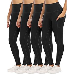 YOUNGCHARM 4 Pack Leggings with Pockets for Women,High Waist Tummy Control Workout Yoga Pants 4Black-XXL