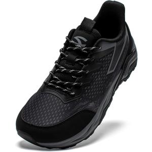 HOBIBEAR Men's Trail Hiking Shoes Wide Fit - Lightweight Low Top Breathable Sneakers for Walking, Trekking & Outdoor Adventure (Black), 42