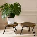 ROSSNY Small Indoor Plant Stand Stool: Fits for Under 10" Wide Pot - Wooden Plant Stool - Single Tier Short Round Plant Stool - Mid-century Modern Style for Indoor Outdoor Home Garden Dcor, Dark Brown, 2 Pack (Without Pot)
