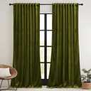 RYB HOME Moss Green Velvet Curtains 90 inches, Luxury and Soft Velvet Fabric, Spring Summer Decorative Curtains & Drapes for Patio Doory Room Window, W 52 x L 90 inches, 2 Panels Set
