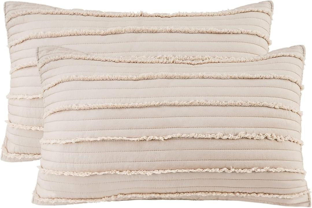 BOSOWOS King Size Pillow Shams Set of 2, Ultra Soft Breathable 20 x 36 Inches Pillow Case Envelope Closure, Microfiber Boho Farmhouse Pillowcases for Easy Care, Khaki