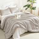 Litanika Linen Grey Comforter Set Queen Size, 3 Pieces Lightweight Solid Bedding Comforter Set, All Season Fluffy Bed Set (90x90In Comforter & 2 Pillowcases)
