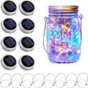 Solar Mason Jar Lid String Lights, 8 Pack 20 Led String Fairy Star Firefly Jar Lids Lights with 8 Hangers Included, for Patio Garden Wedding Lantern (Multi-Colored)