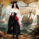 Women Pirate Costume with Peasant Blouse Off Shoulder Trumpet Sleeve Tops Victorian Steampunk Skirts, XXL