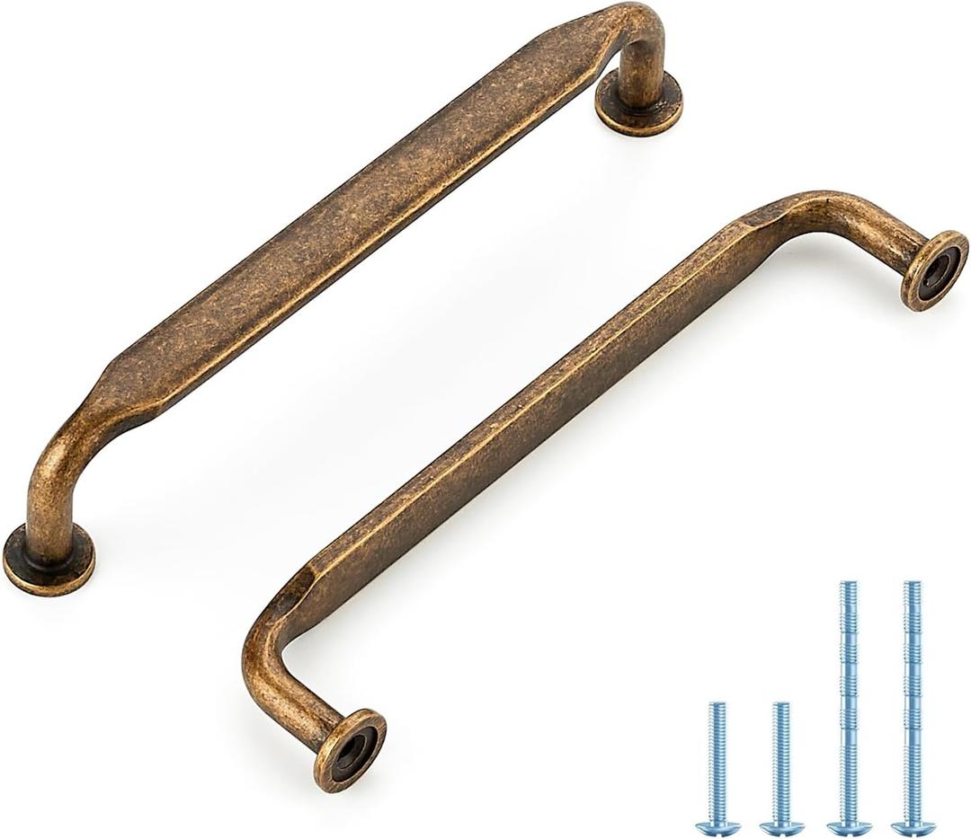 10 Pack 5 Inch Knurled Antique Brass Cabinet Handles Solid Zinc Alloy Pulls for Kitchen, Bathroom, Dresser & Closet Cabinets Hardware
