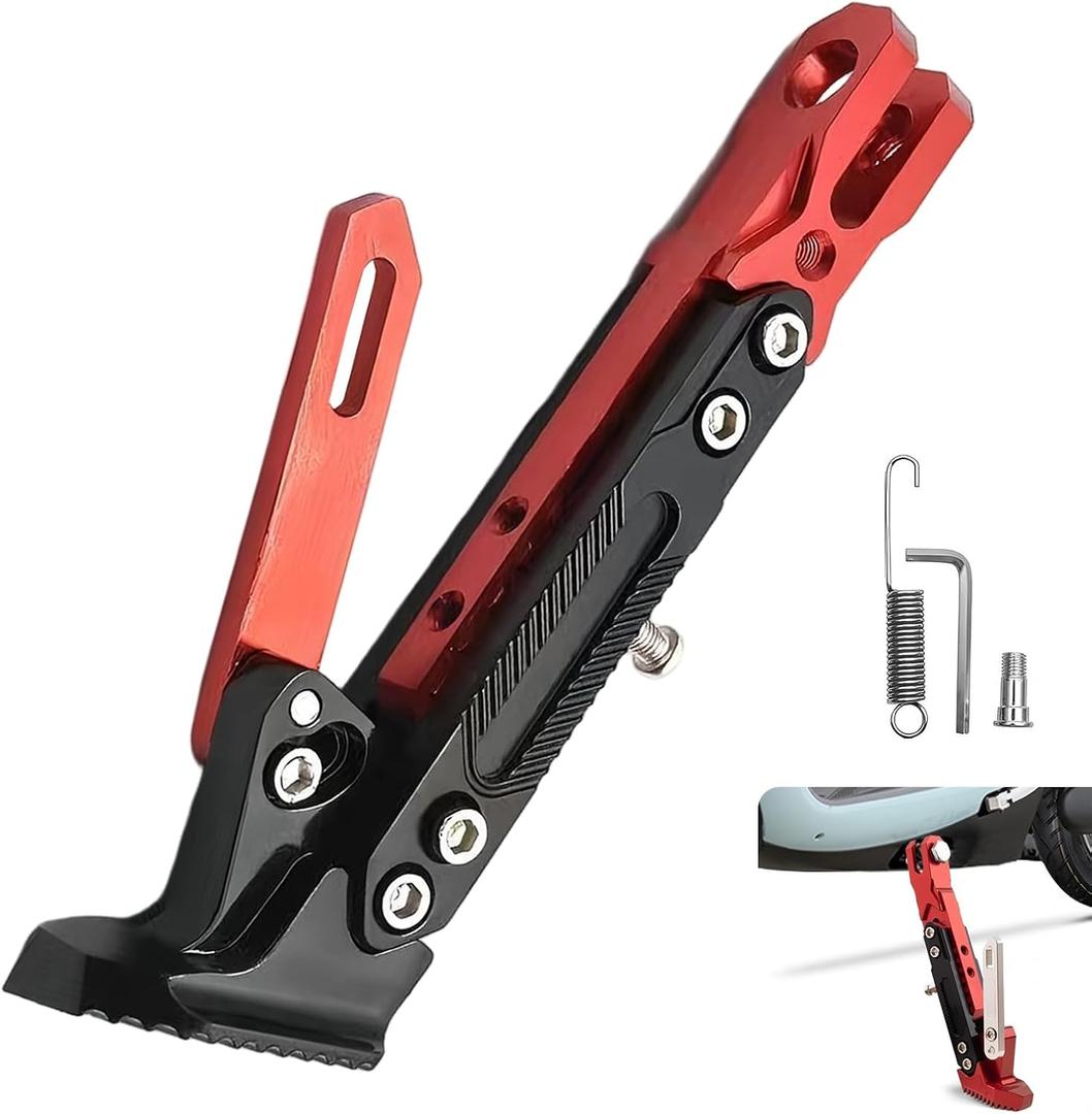 Motorcycle Kickstand, Height Adjustable Foot Side Support Parking Kickstand, Aluminum Alloy Tripod Holder Foot Side Support Stand Modified, Universal for Scooter Motorbike Motocross (Red) (1 PC)