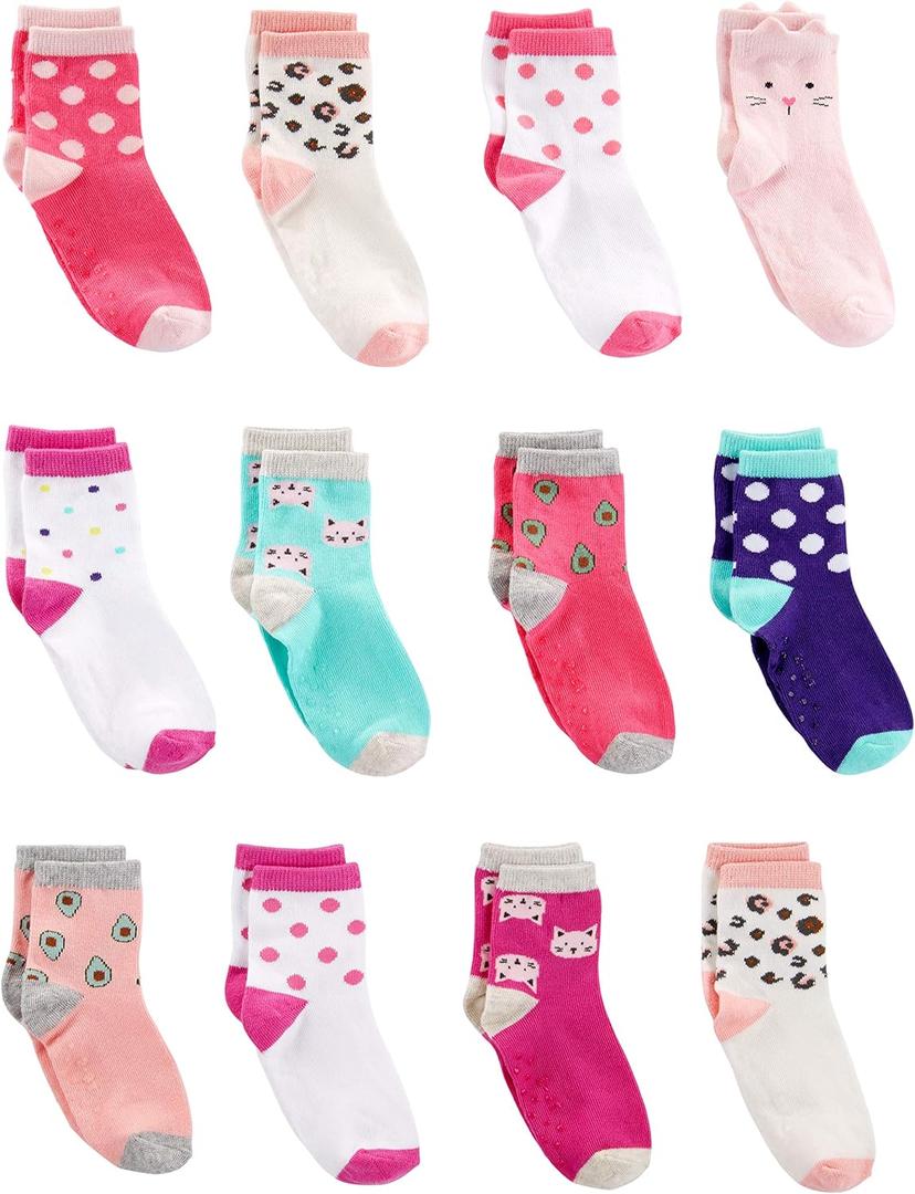 Simple Joys by Carter's Baby Boys' 12-Pack Socks (Animal Print/Avocados/Cat/Dots), 2-3T