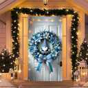3 x BlissYard Winter Door Banner Set 35x71 Inch Gnome Christmas with Blue Striped Ribbon and Poinsettias Home Porch Decoration Festive Gnome Front Door Wall Hanging Party Holiday Outdoor Decoration