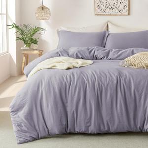 MILDLY Super Soft Duvet Cover - 100% Washed Microfiber Grayish Lavender Comforter Cover Set 3 Pieces with Zipper Closure & Corner Ties (No Comforter) (Queen (90"x90"))