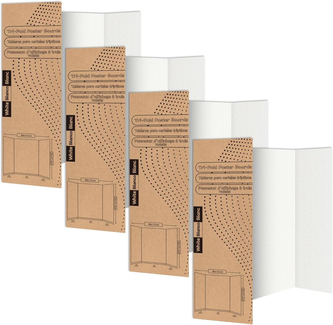 Rsgift 48" x 36" Tri-fold Poster Boards,Premium Corrugated Presentation Boards with Double Sided Tapes,Display Boards for School Project,Exhibitions,Business Presentation(4 PACKS) (36"x48")
