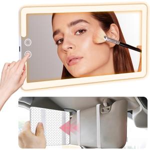 Led Sun Visor Vanity Mirror,Upgraded Large Car Mirrors with Lights,Dimmable Light up Vanity Makeup Mirror for Car,Rechargeable Universal Rear View Visor Mirrors (White)