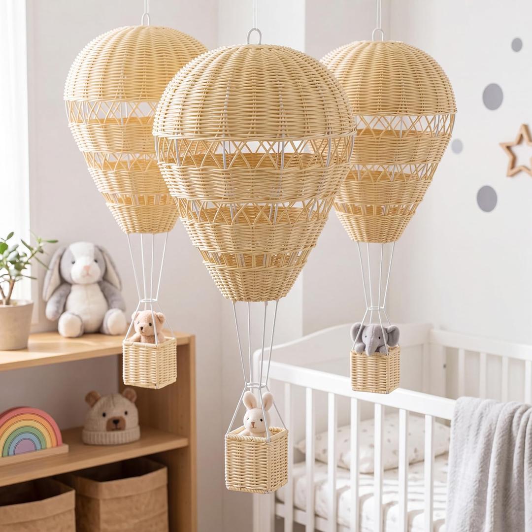 Baquler Hanging Rattan Woven Hot Air Balloon Decor,3 Pcs,Large