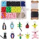SUNNYCLUE 1 Box 600+Pcs DIY 10Sets Bead Pets Kit 8mm Large Pony Beads Bead Animals Keychain Kit Video tutorials Gecko Lizard Pet Bead Bulk for Christmas Crafts Gift Fun Supplies Paper Instruction
