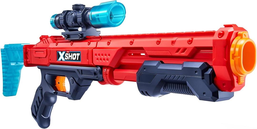 ZURU X-Shot Excel Hawk Eye Foam Dart Blaster (Red)  Long Range Nerf Gun Style Toy with 16 Darts, Air Pocket Tech, Sniper Scope & Tactical Grip | Outdoor Foam Dart Gun for Kids Ages 8+