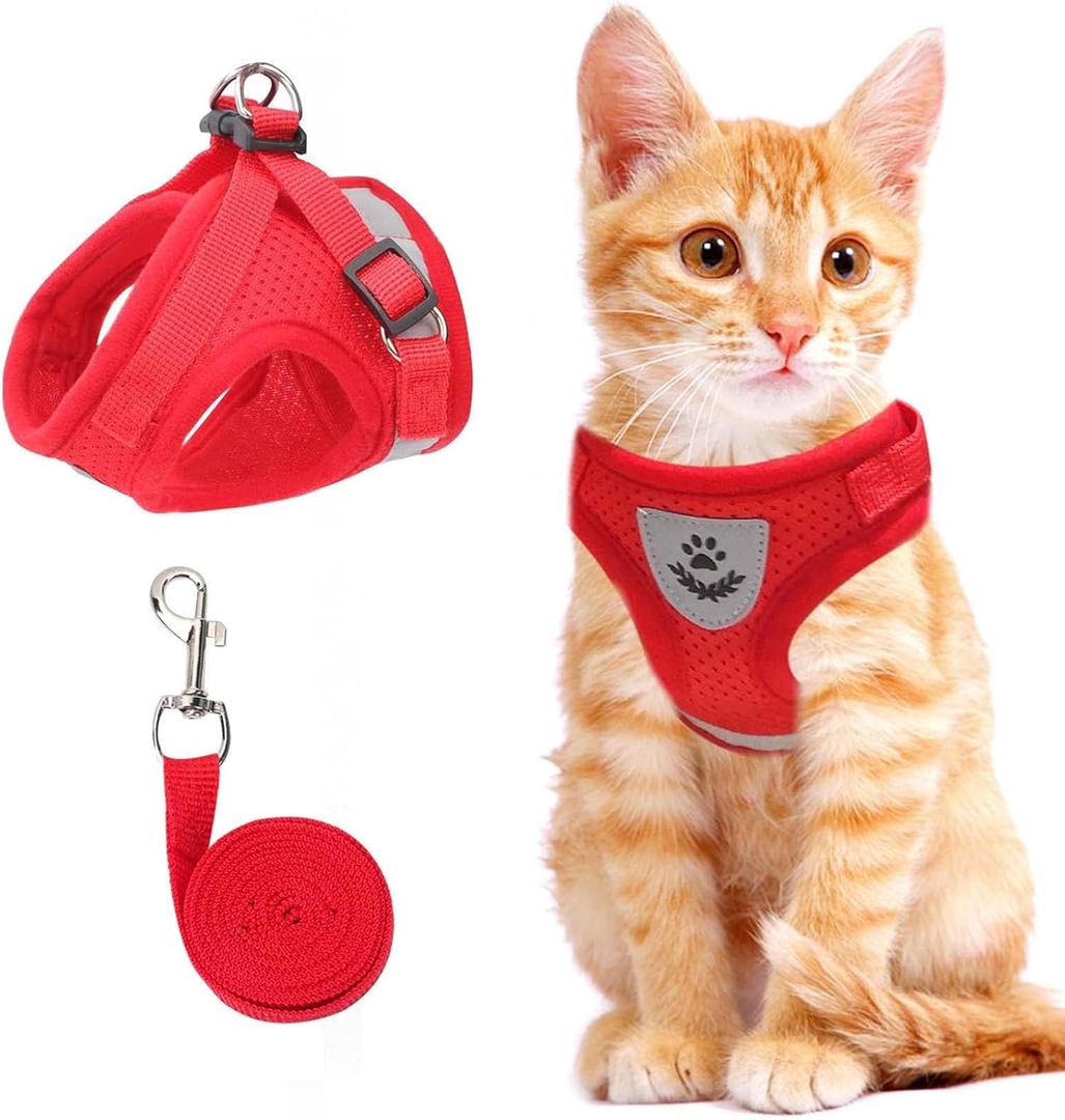 Cat & Dog Vest Harness - All Weather Mesh, Reflective Strap, Step-in Adjustable for Small Cats & Dogs (Red, XS) 