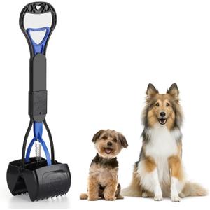 PPOGOO Non-Breakable Pooper Scooper for Dogs and Cats with Long Handle High Strength Material and Durable Spring for Easy Grass and Gravel Pick Up (Dark Blue)