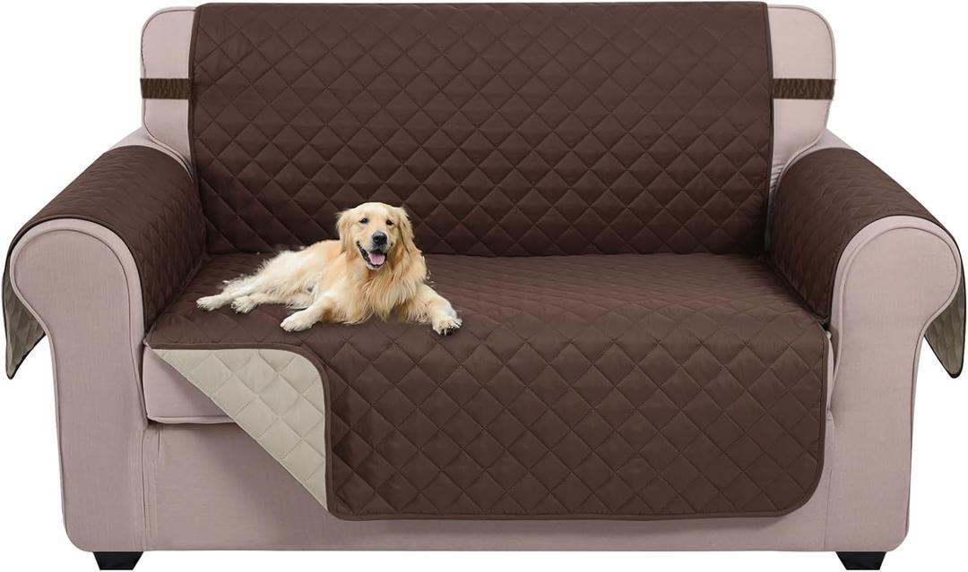 U-NICE HOME Loveseat Sofa Cover Reversible Couch Cover for Dogs with Elastic Straps Water Resistant Furniture Protector for Pets Couch Cover for 2 Cushion Couch (Loveseat, Coffee/Beige)