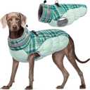 FUAMEY Dog Coat for Large Dogs, Waterproof Dog Winter Jacket with Harness Built in Puppy Cold Weather Coats Reflective Pet Vest with Zipper Warm Fleece Dogs Snowsuit Windproof Green Plaid XXL (XXL(chest:35in))