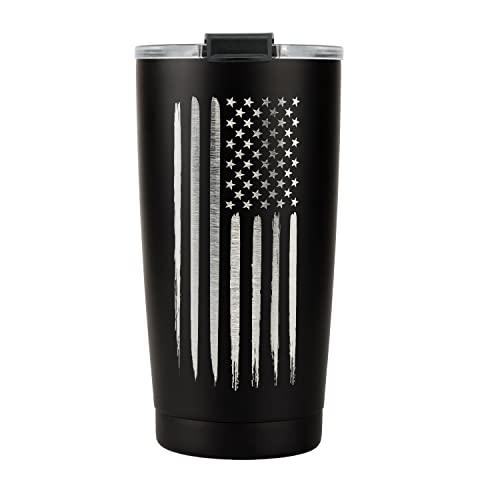 Military Gift Shop 20oz American Flag Tumbler, Insulated Steel USA Coffee Mug with Lid | Disabled Vet Owned Business | Flag 20 oz