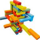 Magnetic Building Blocks Set - 45 Pieces, 25 Colorful Wooden Bricks with 2 Magnets, 15 with 3 Magnets, 5 Risers