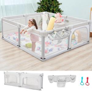 Baby Playpen Foldable 79x59 Playpen for Babies and Toddlers, Adjustable Play Pen for Toddlers 1-3 Baby Fence Play Yards for Indoor & Outdoor Gate with Packing Bag, Light Grey