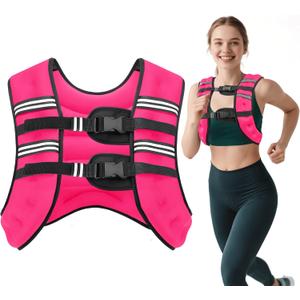 Weighted Vest, 12lb for Men, Women with Reflective Stripe, Weight Vests Adjustable for Workout, Strength Training, Running, Fitness, Muscle Building, Weight Loss (Pink)