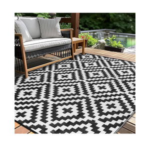 Outdoor Patio Plastic Straw Rug - 9x18 ft Outdoor Camping Rug Waterproof Reversible, Area Carpet Patios Clearance RV, Outside Porch Balcony Deck for Camper, Black & White