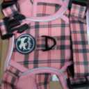 PoyPet No Pull Dog Harness, [Release at Neck] Reflective Adjustable No Choke Pet Vest with Front & Back 2 Leash Attachments, Soft Control Training Handle for Medium Dogs(Checkered Pink,M)