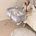 Baby Bassinet Bedside Sleeper, 3 in 1 Cradle,Easy Folding Portable Travel Cribs for Infant, Silent WheelsIncluded MattressLight Gery
