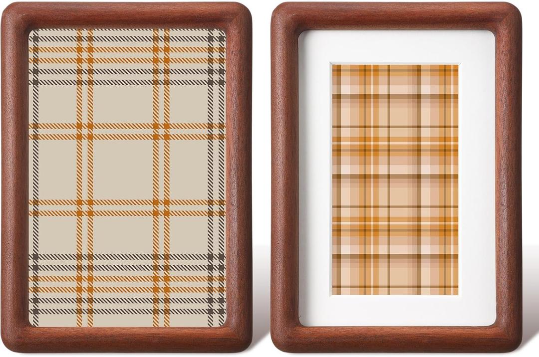 Wenqik 2 Pcs Walnut Wood Picture Frames, Standing Desk Photo Frame, Walnut Solid Natural Wood Tiny Picture Frame with Acrylic, 3.5 x 5 with Mat or 4 x 6 Without Mat for Tabletop and Wall Mounting