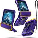 Janmitta Case for Moto Razr 2024/2025/2026,Razr+ Plus 2024/2025/2026 with Lanyard+Hinge Protection+Finger Ring Holder Kickstand,Dual-Layer Full Body Protective Shockproof Phone Cover,Purple