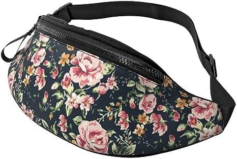 Beautiful Flowers Floral Pink Green Leaves Retro Fashion Casual Fanny Pack Waist Bag Men Women Adjustable Belt Waist Bag For Travel Hiking Cycling Running Festival Carnival