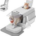 Feandrea Stainless Steel Cat Litter Box with Flip Lid, Litter Catcher Mat and Box, 2 Doors, Scoop, for Cats up to 33 lb, Light Gray UPPT007GD01