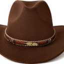 Western Cowboy Hat Wide Brim Outdoor Fedora Hat (Coffee)