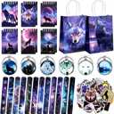 Abbylike 48 Pcs Wolf Party Favors Party Decor Birthday Supply Wolf Paper Bag Gift Mini Notebook Keychain Slap Bracelet Sticker for Baby Shower Holiday