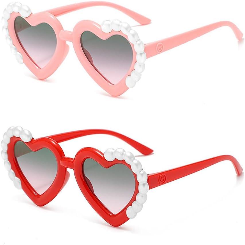 2 x Ridering Toddle Girl Peal Heart Sunglasses,UV 400 Protection for Toddler Party Beach Shades Age 2-8