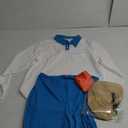 Apragaz Adult Halloween Costume for Men – White Long-Sleeve Shirt, Blue Pants, Orange Ascot Mens Blonde Wig Wig Cap, Size M